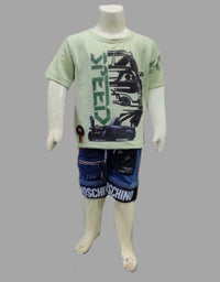 Cool Fabric T-Shirt With Short Jeans For Kids
