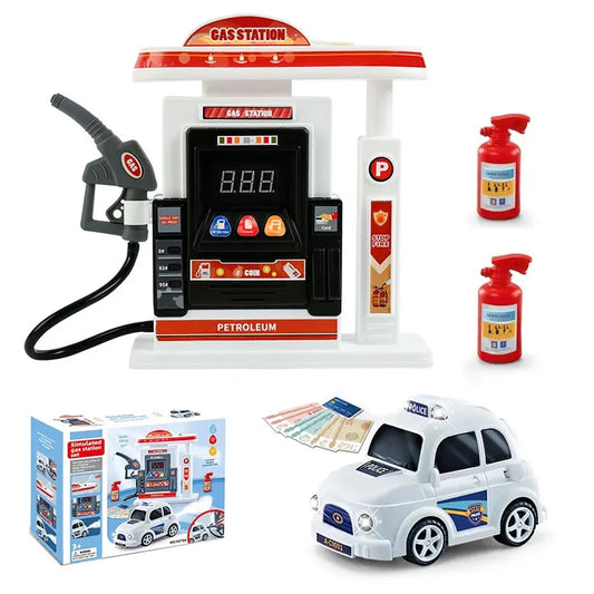 Simulated Gas Station & Car Playset Toy For Kids