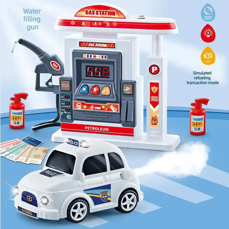 Simulated Gas Station & Car Playset Toy For Kids