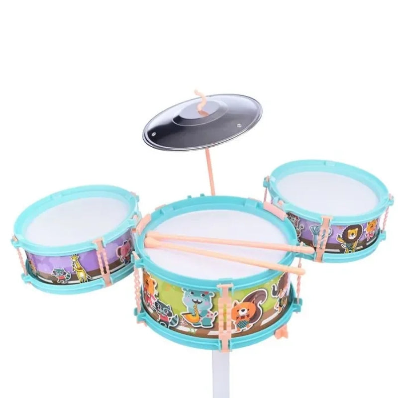 Children's Creativity Jazz Drum Kit Play Set With 4 Music Card & Stool