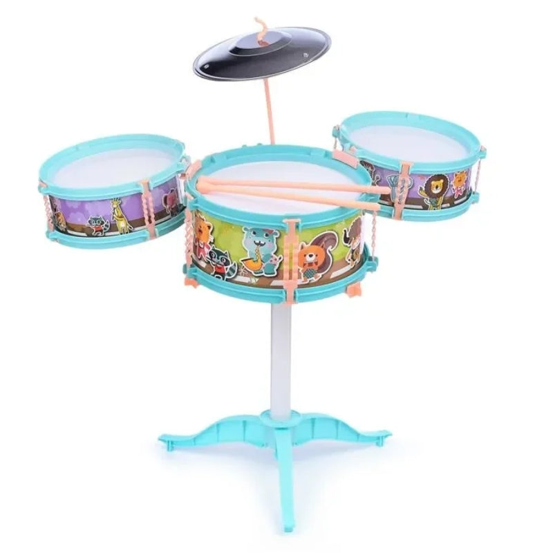 Children's Creativity Jazz Drum Kit Play Set With 4 Music Card & Stool