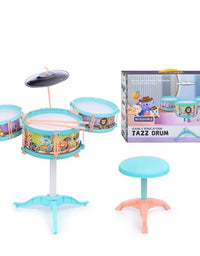 Children's Creativity Jazz Drum Kit Play Set With 4 Music Card & Stool
