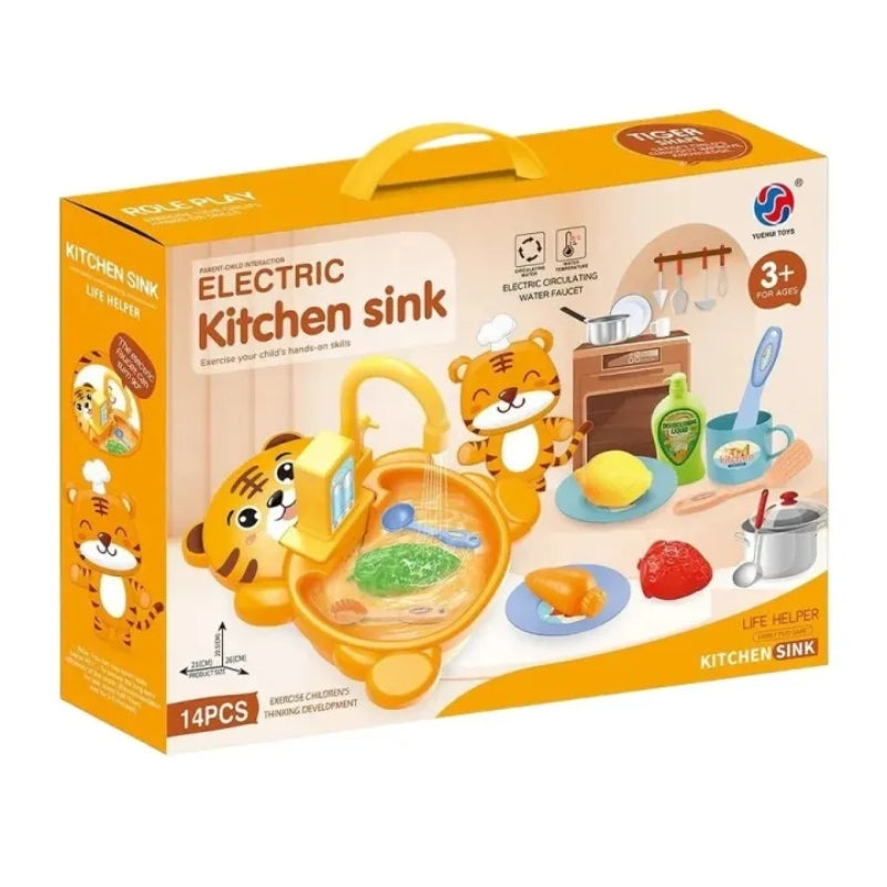 Electric Kitchen Sink Playset – Real Water Circulation & Dishwashing Fun for Kids