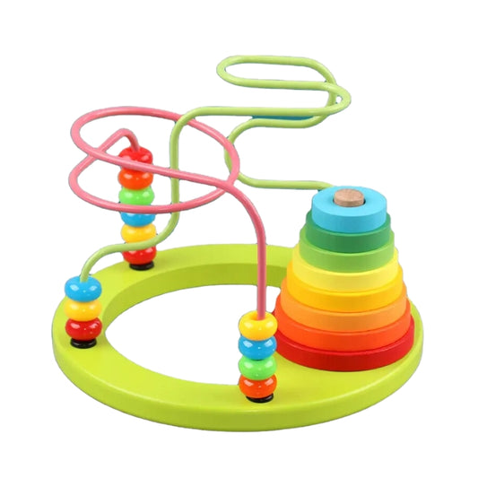 2-in-1 Wooden Bead Maze & Rainbow Stacking Ring Tower – Fun Educational Toy for Kids