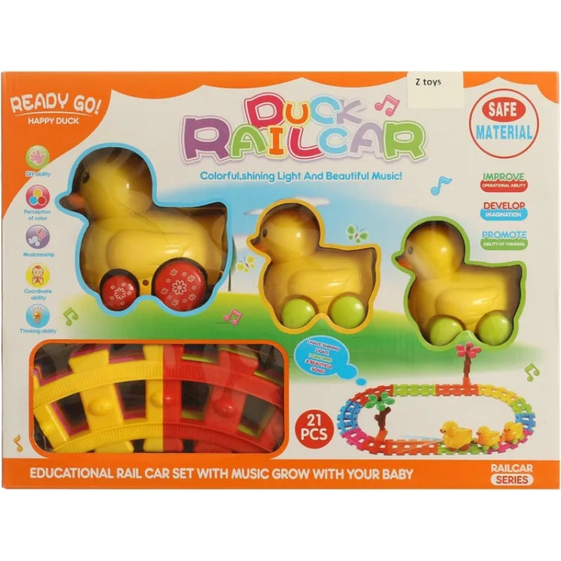 Duck Rail Car Track Set With Light & Sound Toy For Kids