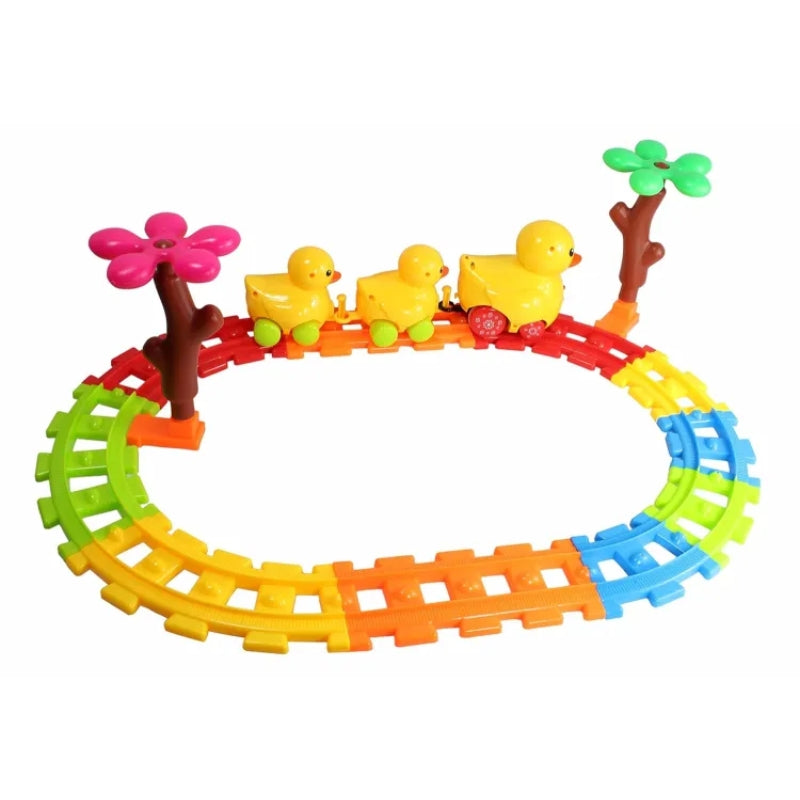 Duck Rail Car Track Set With Light & Sound Toy For Kids