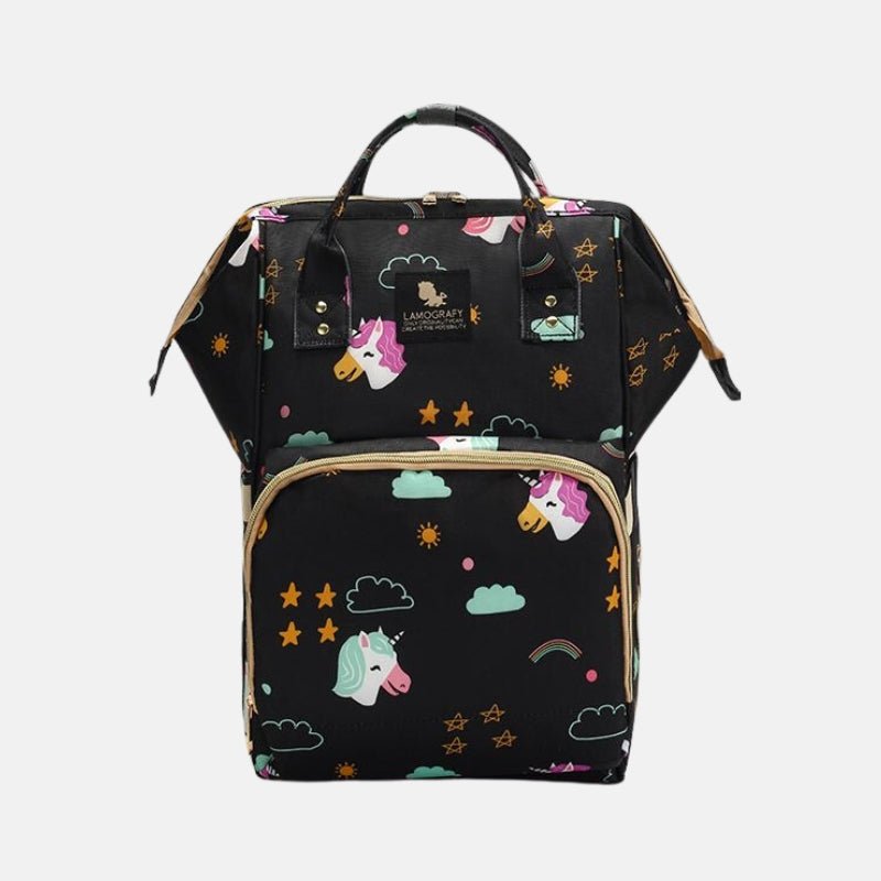 Unicorn Design Baby Diaper Shoulder Bag - Black