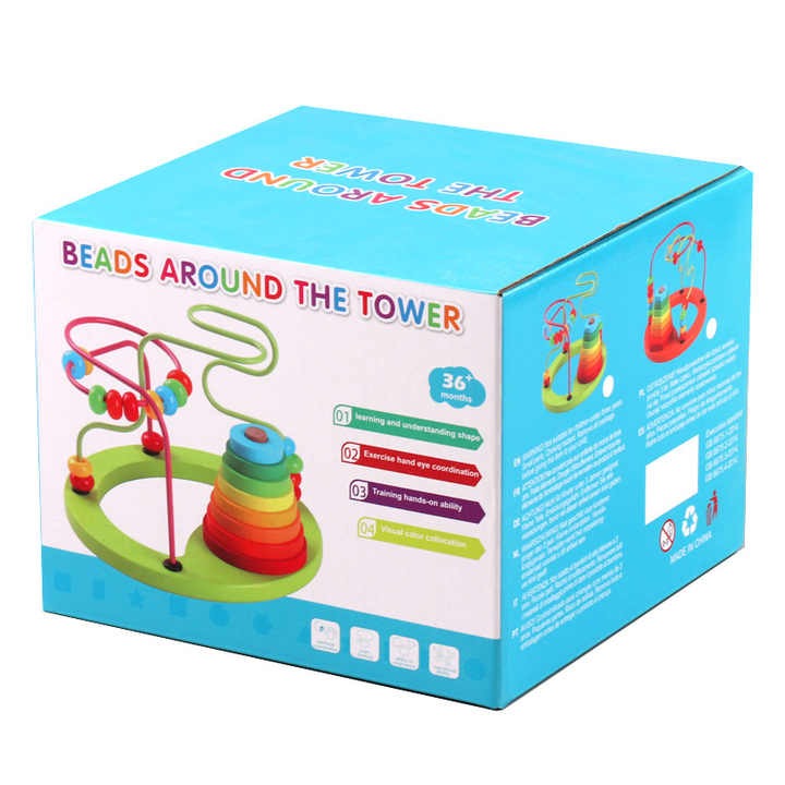 2-in-1 Wooden Bead Maze & Rainbow Stacking Ring Tower – Fun Educational Toy for Kids