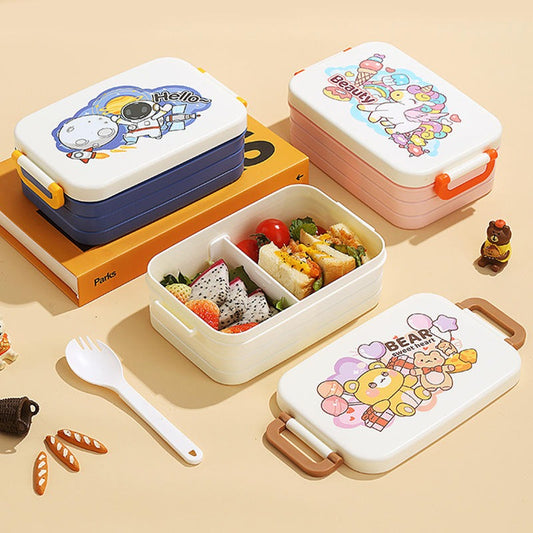 Dual Compartment Spacious Lunch Box With 2 In 1 Spork For Kids