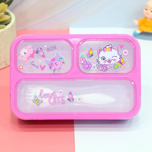 Vest 3 Compartments Aesthetic Lunch Box With Fork For Kids (U2088)