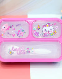 Vest 3 Compartments Aesthetic Lunch Box With Fork For Kids (U2088)
