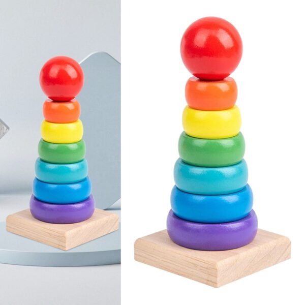 Wooden Rainbow Stacking Ring Toy Set – Montessori Learning Toy for Toddlers
