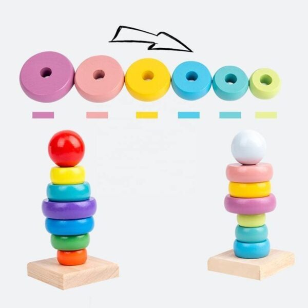 Wooden Rainbow Stacking Ring Toy Set – Montessori Learning Toy for Toddlers