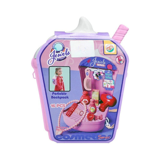 Portable Backpack Shaped Cosmetic Series Playset For Kids - 16 Pcs