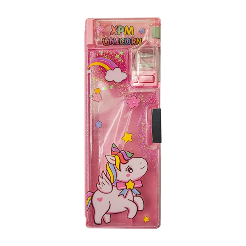 Unicorn Printed Pencil Box With 3 Compartments & Sharpener