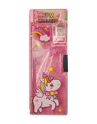 Unicorn Printed Pencil Box With 3 Compartments & Sharpener
