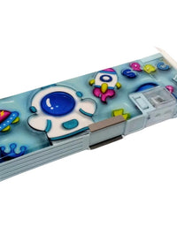 Cartoon Printed Pencil Box With 3 Compartments & Sharpener
