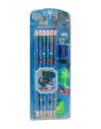 Dino HB Pencil Set With Attached Eraser And Sharpener - 12 Pcs (Blue)
