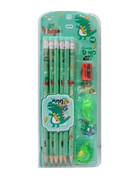 Dino HB Pencil Set With Attached Eraser And Sharpener - 12 Pcs (Green)
