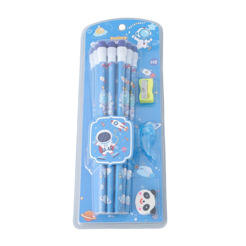 Astronaut HB Pencil Set With Attached Eraser And Sharpener - 12 Pcs