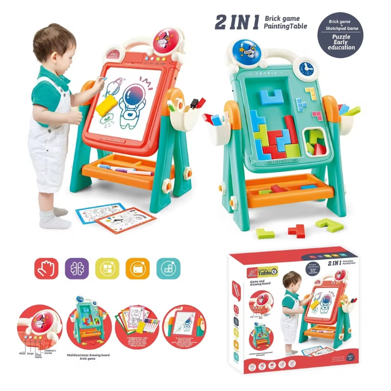 2 In 1 Brick Game Painting Table For Kids