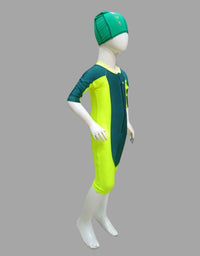 Speedo Single Piece Zipper Swimming Costume With Cap For Kids - Dark Green / Yellow
