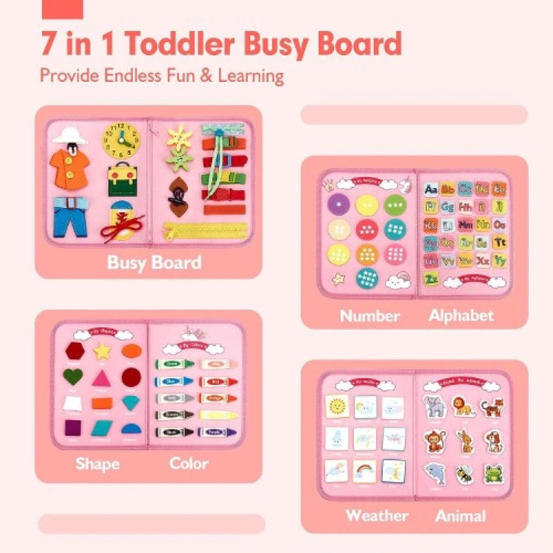 Unicorn Toddler Busy Board : Early Education 7 In 1 Handbag