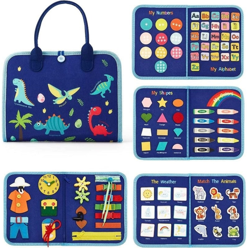 Dino Toddler Busy Board : Early Education 7 In 1 Handbag