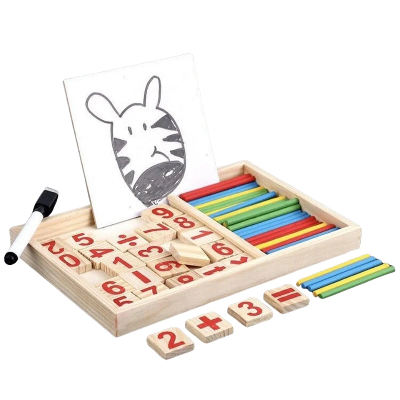 Wooden Mathematics Toy With Colourful Sticks & Drawing Board For Kids