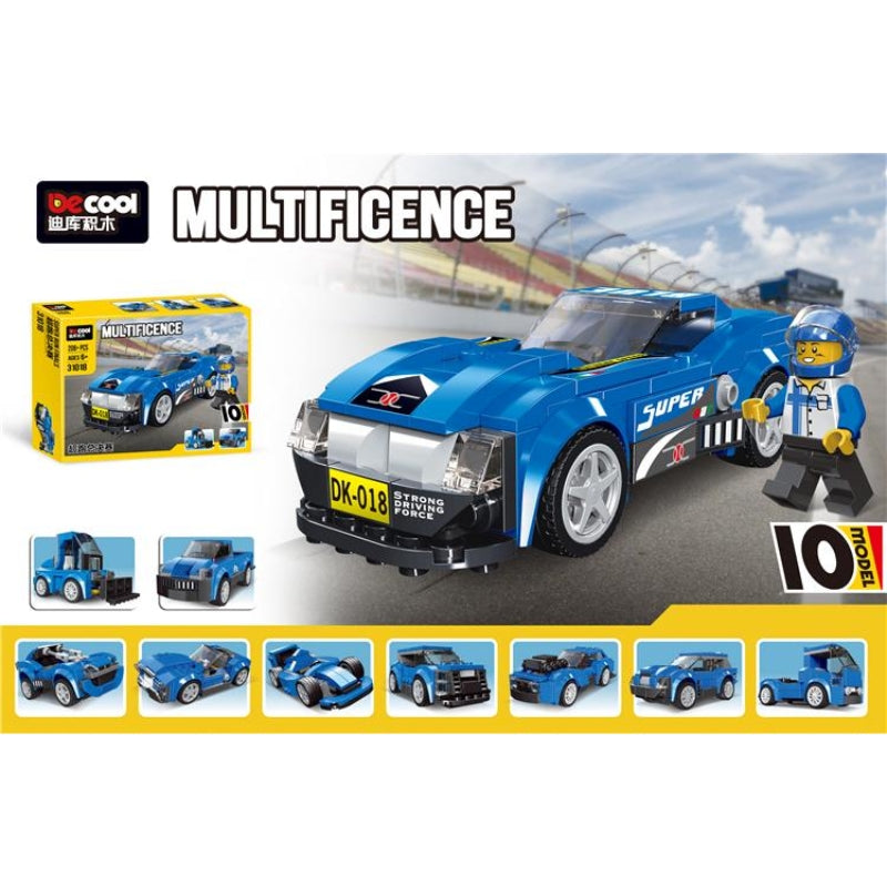 Decool Multificence 10 Car Models Building Blocks Set Toy For Kids - 208 Pcs