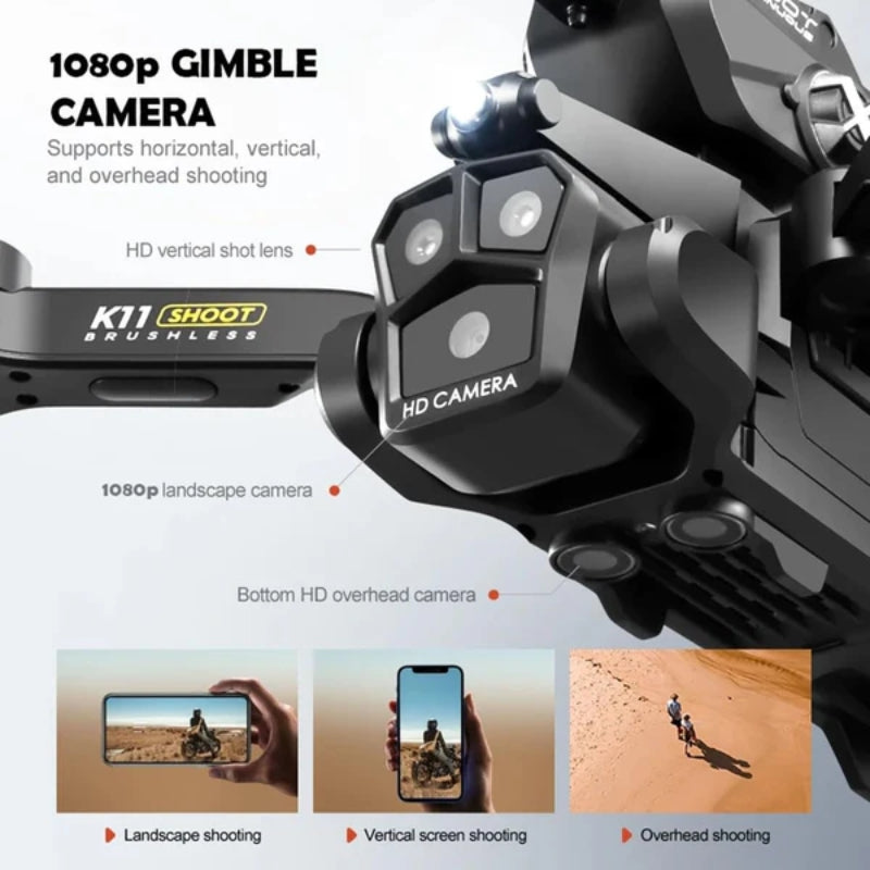 K11 Premium Shooting Drone With 1080P Triple Gimbal Camera & 30 Mins Battery Backup