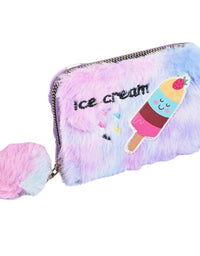 Multicolor Ice Cream Fur Fashion Hand Wallet For Girls
