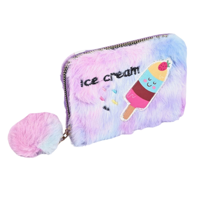 Multicolor Ice Cream Fur Fashion Hand Wallet For Girls