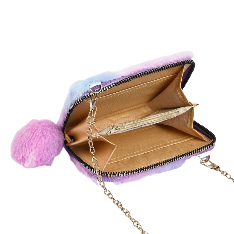 Multicolor Ice Cream Fur Fashion Hand Wallet For Girls