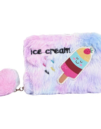 Multicolor Ice Cream Fur Fashion Hand Wallet For Girls
