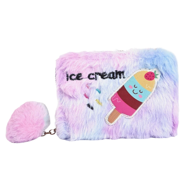 Multicolor Ice Cream Fur Fashion Hand Wallet For Girls