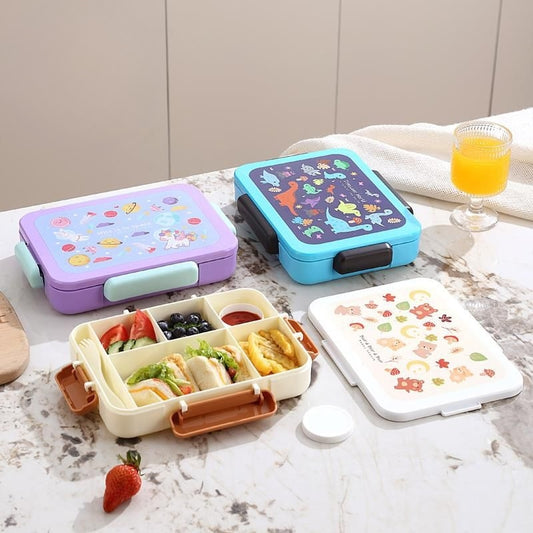 Sleek Designed 5 Compartments Lunch Box With 2 In 1 Spork For Kids