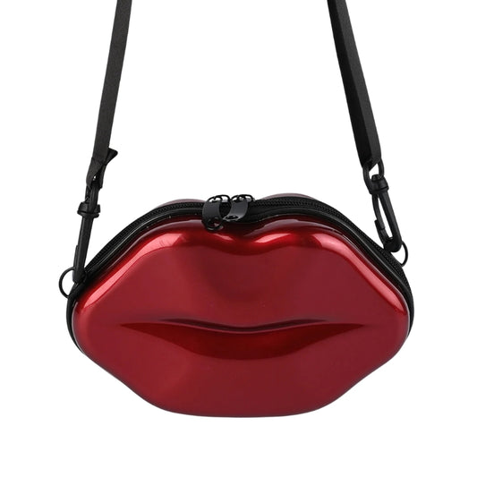 Fancy Lips Designed Plastic Hand Bag For Girls - Maroon