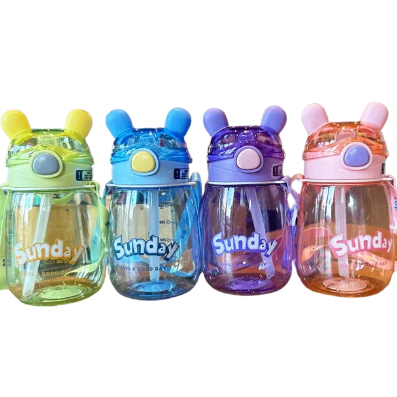 Bunny Leak Proof Water Bottle With Straw & Adjustable Shoulder Strap For Kids