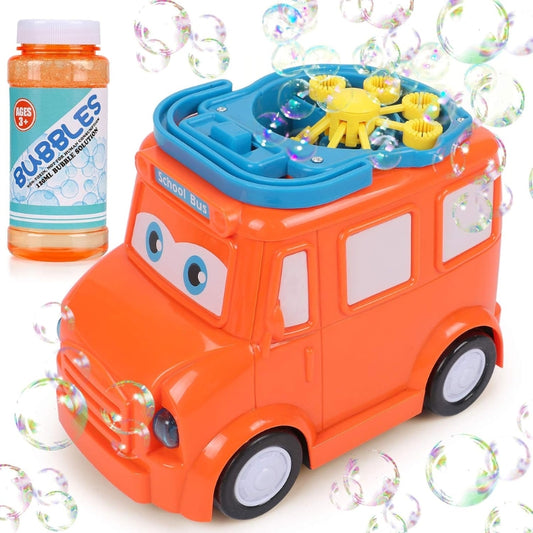 Bubble Blowing School Bus Toy With 120ml Bubble Solution Bottle For Kids