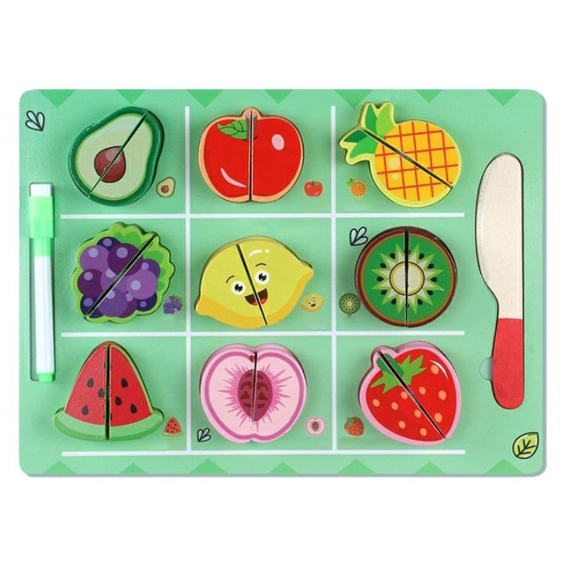 Wooden Puzzle Food Cutting Toy With Marker For Kids