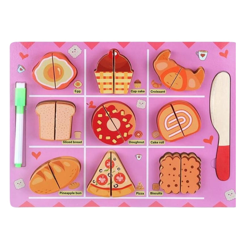 Wooden Puzzle Food Cutting Toy With Marker For Kids