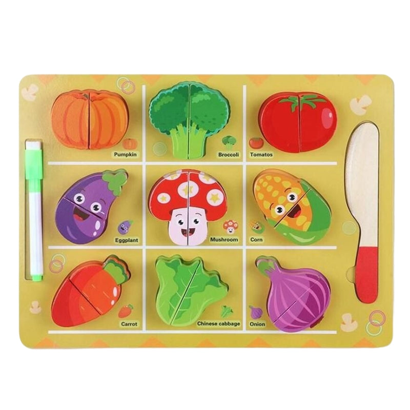 Wooden Puzzle Food Cutting Toy With Marker For Kids