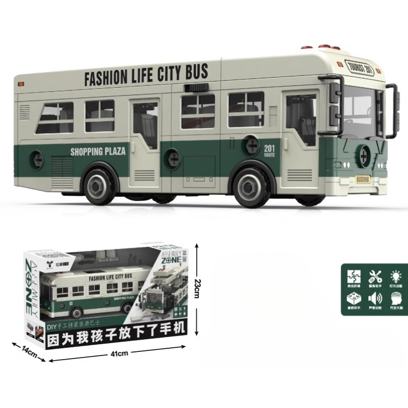 DIY Disassembly & Assembly Fashion Life City Friction Bus Toy With Door Opening For Kids