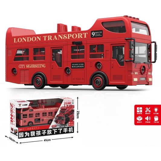 DIY Disassembly & Assembly London Transport Friction Bus Toy With Door Opening For Kids