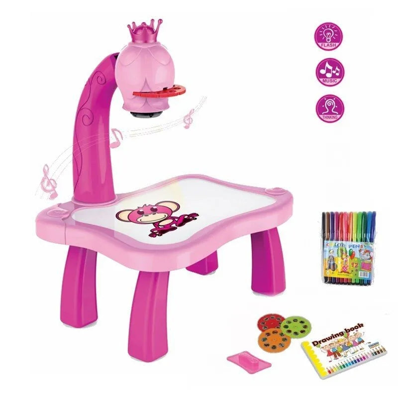 Barbie LED Projector Drawing Board Desk Educational Playset For Kids