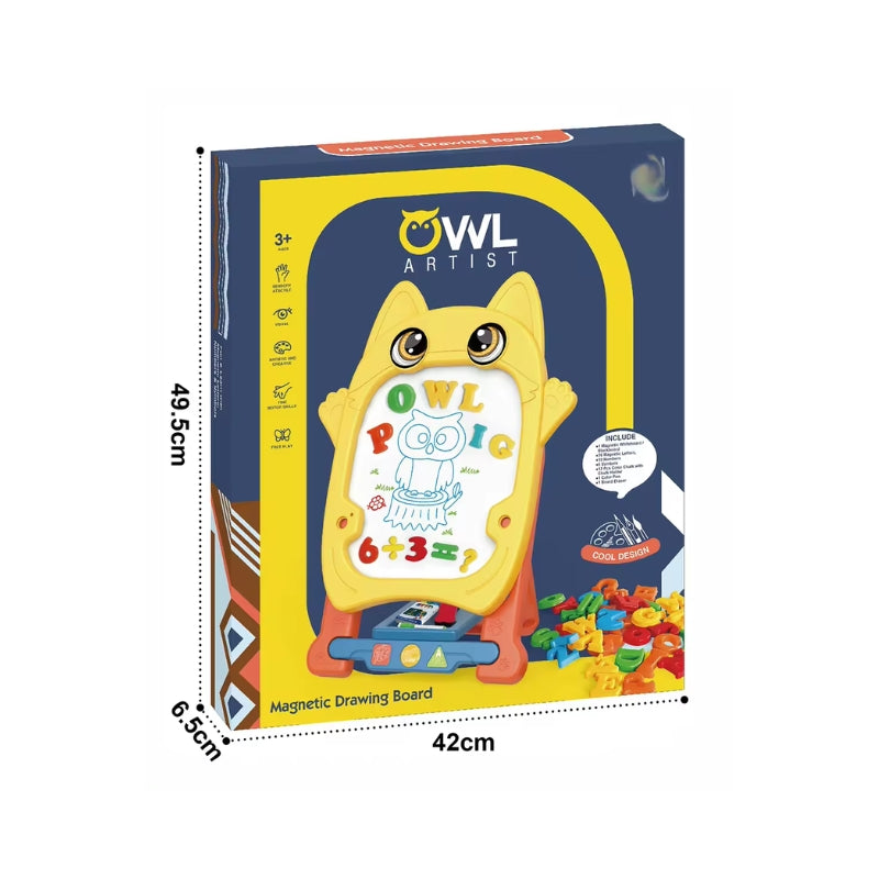 Owl Dual Sided Magnetic Drawing Board With Magnetic Alphabets For Kids