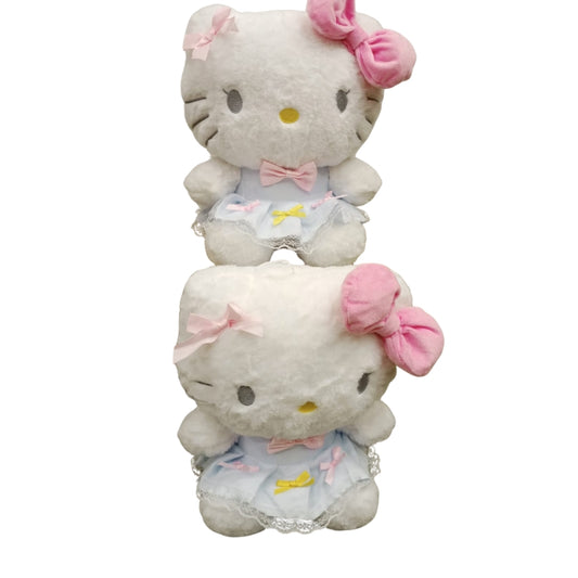 Premium Hello Kitty Pastel Blue Dress Plush Toy with Pink Bow