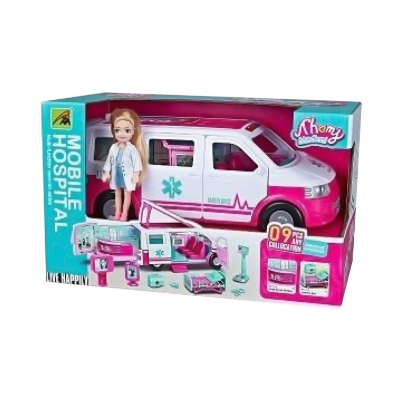 Doctor Doll Set With Ambulance Pink