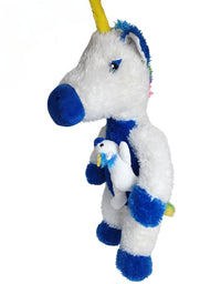 Goffa Unicorn Mama & Baby Plush Toy Blue & White 78x27Cm Premium Pre-loved
